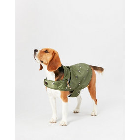 Joules Olive Bee Print Water-resistant Dog Coat, Lightweight, Adjustable, Large