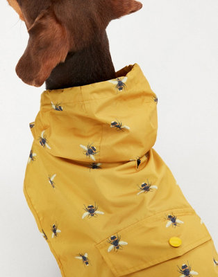 Joules Packable Golightly Raincoat for Dogs Antique Gold Bee Print Medium