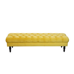 JOY Upholstered Bench, Bedroom Bench Seat, Tufted and Cushioned Entryway Foot Stool. Living Room, Bedroom, Dining Room. YELLOW