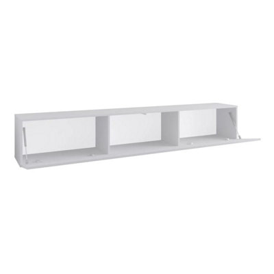 Joyce Wall Mounted TV Unit Modern Fluted Gloss Finish 200cm - White Gloss