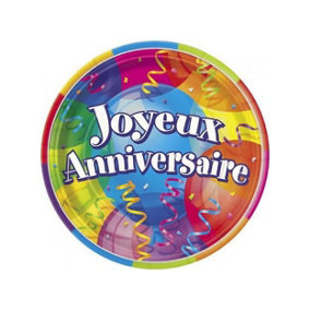 Joyeux Anniversaire Balloons Disposable Plates (Pack of 8) Multicoloured (One Size)