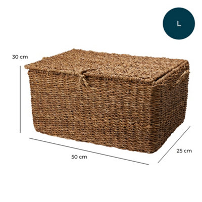 JSH Rectangular Wicker Storage Baskets Set of 3 Natural Woven