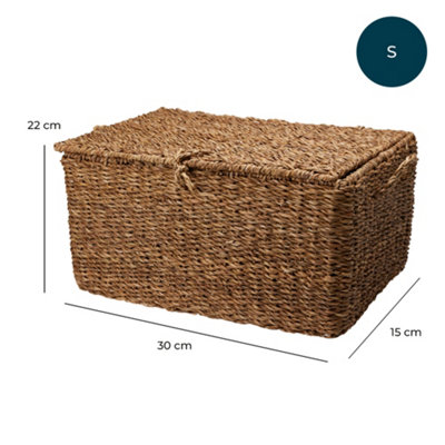 JSH Rectangular Wicker Storage Baskets Set of 3 Natural Woven