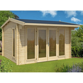 Jubilee 44-Log Cabin, Wooden Garden Room, Timber Summerhouse, Home Office - L370 x W412.5 x H245.1 cm