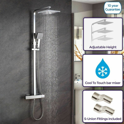 Judeth Bathroom Thermostatic Exposed Shower Mixer Twin Head Cool Touch ...