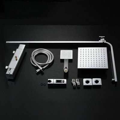 Judeth Bathroom Thermostatic Exposed Shower Mixer Twin Head Cool Touch Bar Set - 6
