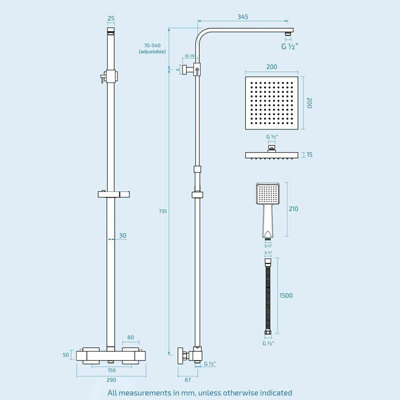 Judeth Bathroom Thermostatic Exposed Shower Mixer Twin Head Cool Touch Bar Set - 7