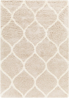 JUDY Shaggy Cottage Plush Pile Beige Area Rug 130 x 170 cm