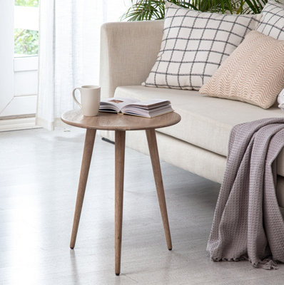 Judy Solid Wood Side Table Round Greige Side Table Living Room Bedside Sofa Side Table