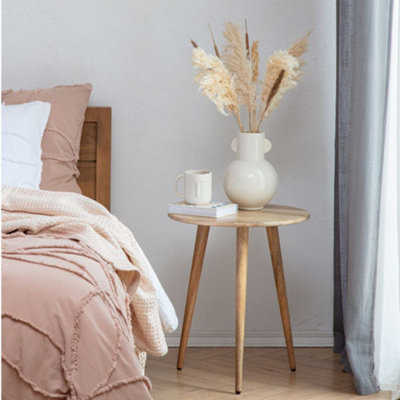 Judy Solid Wood Side Table Round Natural Side Table Living Room Bedside Sofa Side Table