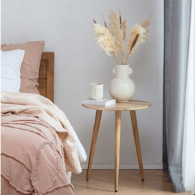 Judy Solid Wood Side Table Round Natural Side Table Living Room Bedside Sofa Side Table