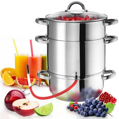 Juicer - 7-piece, stainless steel with glass lid, steam juicer for fruit and vegetables - silver