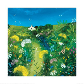 Julia Crossland Meadow Cottage Print Green/Blue/White (40cm x 40cm)