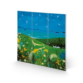 Julia Crossland Summer Cottage Wood Plaque Green/Blue/White (30cm x 30cm)