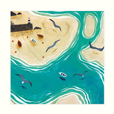 Julia Crossland Summer Days Print Blue/Sand (40cm x 40cm)