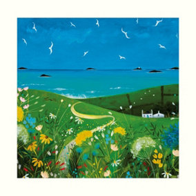 Julia Crossland Summer Paper Cottage Print Blue/Green (40cm x 40cm)