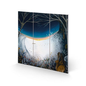 Julia Crossland Winter Hares Square Wooden Plaque White/Blue (30cm x 30cm)