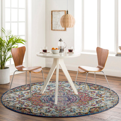 JULIA Round Vintage Traditional Oriental Boho Pink/Saffron Area Rug 200 x 200 cm