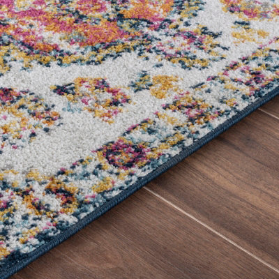JULIA Round Vintage Traditional Oriental Boho Pink/Saffron Area Rug 200 x 200 cm