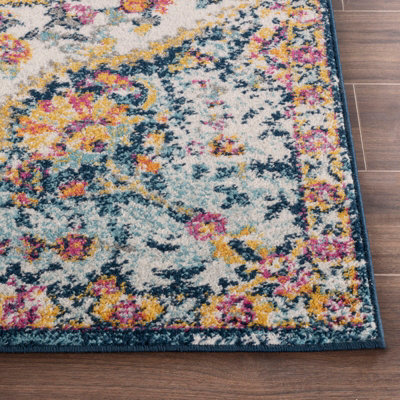 JULIA Round Vintage Traditional Oriental Boho Pink/Saffron Area Rug 200 x 200 cm