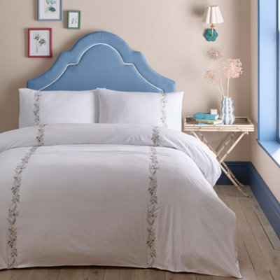 Julianna Embroidery 100% Cotton Embroidered Floral White Duvet Cover Set