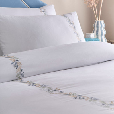 Julianna Embroidery 100% Cotton Embroidered Floral White Duvet Cover Set