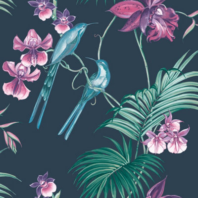 Julien MacDonald Utopia Tropical Floral Navy Wallpaper