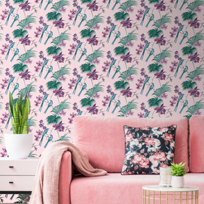 Julien MacDonald Utopia Tropical Floral Pink Wallpaper