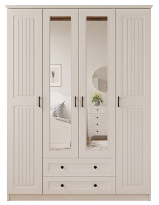 JULIET 4 Door 2 Drawer Mirrored White Wardrobe