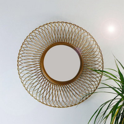Juliet Round Accent Mirror,Sunburst Design,Electrical Gold Plated