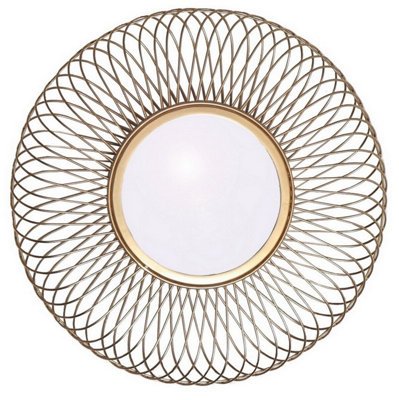 Juliet Round Accent Mirror,Sunburst Design,Electrical Gold Plated