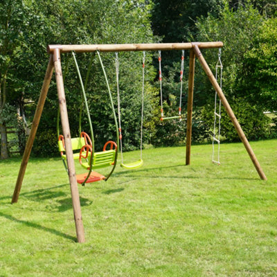 Juliet Triple Wooden Swing Set with Rope Ladder