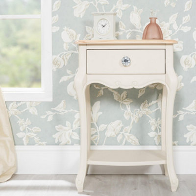 Juliette Champagne Shabby Chic 1 Drawer Shabby Chic Bedside Table with Crystal Handle