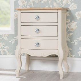 Juliette Champagne Shabby Chic 3 Drawer Shabby Chic Bedside Table with Crystal Handles