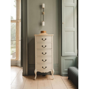 Juliette Champagne Shabby Chic 5 Drawer Tallboy