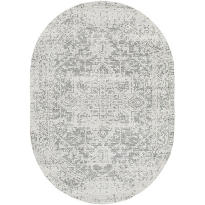 JULIETTE Oval Vintage Traditional Oriental Boho Grey/White Area Rug 200 x 275 cm