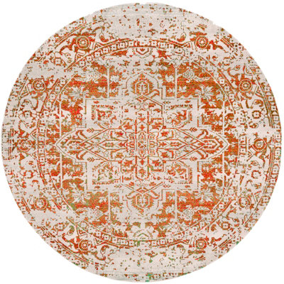 JULIETTE Round Vintage Traditional Oriental Boho Orange/White Area Rug 160 x 160 cm