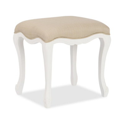 Juliette Upholstered Stool, White French Style Cushion Seat