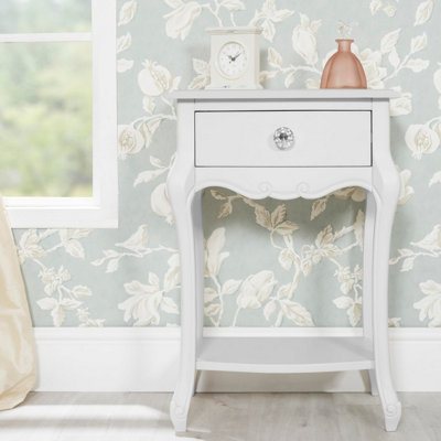 Juliette White Shabby Chic 1 Drawer Shabby Chic Bedside Table with Crystal Handle
