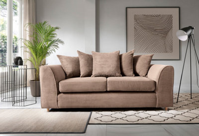 Jumbo Brown Cord 3 Seater Sofa for Living Room with Thick Luxury Deep Filled Cushioning