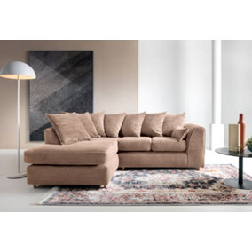 Jumbo Brown Cord Left Facing Corner Sofa for Living Room with Thick Luxury Deep Filled Cushioning