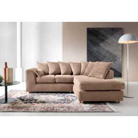 Jumbo Brown Cord Right Facing Corner Sofa for Living Room with Thick Luxury Deep Filled Cushioning
