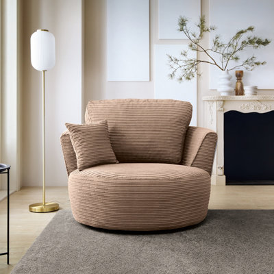 Jumbo Brown Cord Swivel Chair for Living Room with Thick Luxury
