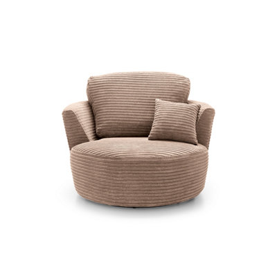 Jumbo Brown Cord Swivel Chair for Living Room with Thick Luxury