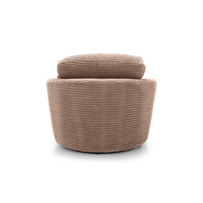 Jumbo Brown Cord Swivel Chair for Living Room with Thick Luxury Deep Filled Cushioning