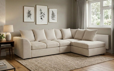 Jumbo Cord 5 Seater L-Shaped Corner Sofa, Right Hand Facing, Large ...
