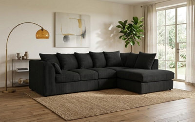 Jumbo Cord 5 Seater L-Shaped Corner Sofa, Right Hand Facing, Large ...