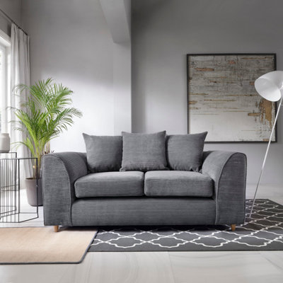 Jumbo Grey Cord 2 Seater Sofa for Living Room with Thick Luxury Deep Filled Cushioning