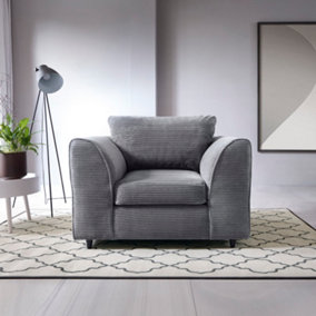 Jumbo Grey Cord Armchair for Living Room with Thick Luxury Deep Filled Cushioning