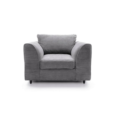 Jumbo Grey Cord Armchair for Living Room with Thick Luxury Deep Filled Cushioning
